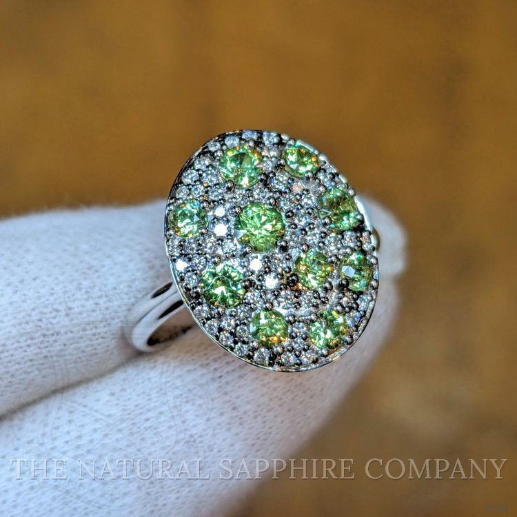 6.54 Ct. Demantoid Garnet Natural Diamond Pave Ring, 18K White Gold