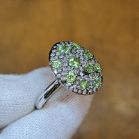 6.54 Ct. Demantoid Garnet Natural Diamond Pave Ring, 18K White Gold Image