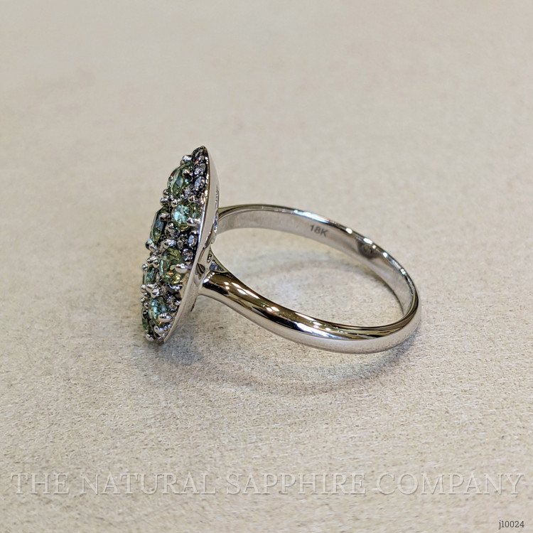 6.54 Ct. Demantoid Garnet Natural Diamond Pave Ring, 18K White Gold