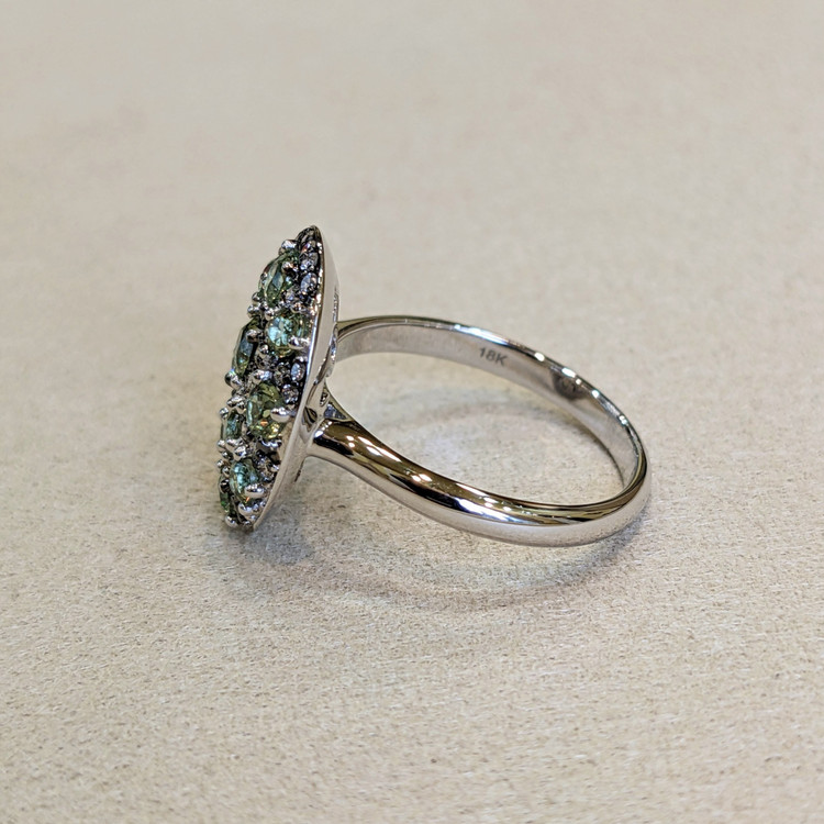6.54 Ct. Demantoid Garnet Natural Diamond Pave Ring, 18K White Gold