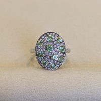 6.54 Ct. Demantoid Garnet Natural Diamond Pave Ring, 18K White Gold Life Style