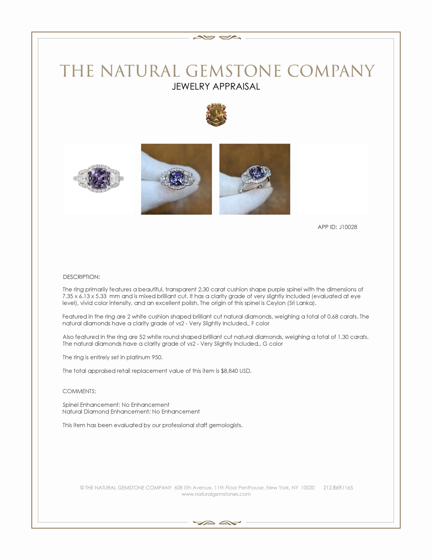 2.30 Ct. Purple Spinel and Natural Diamond Pave Ring, Platinum 950