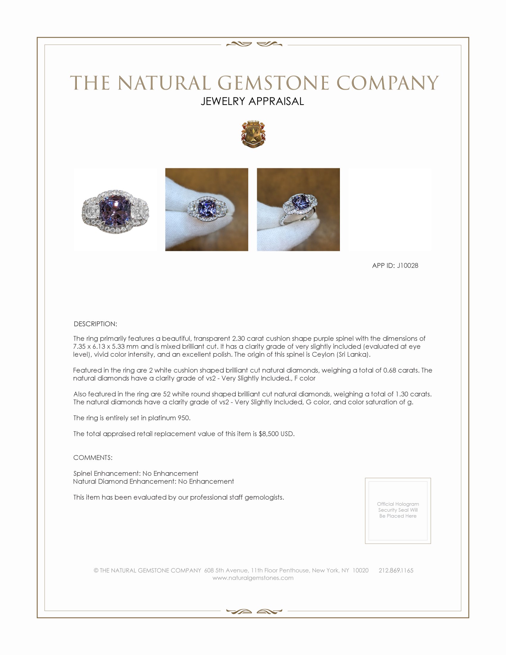 2.30 Ct. Spinel Natural Diamond Pave Ring, Platinum 950