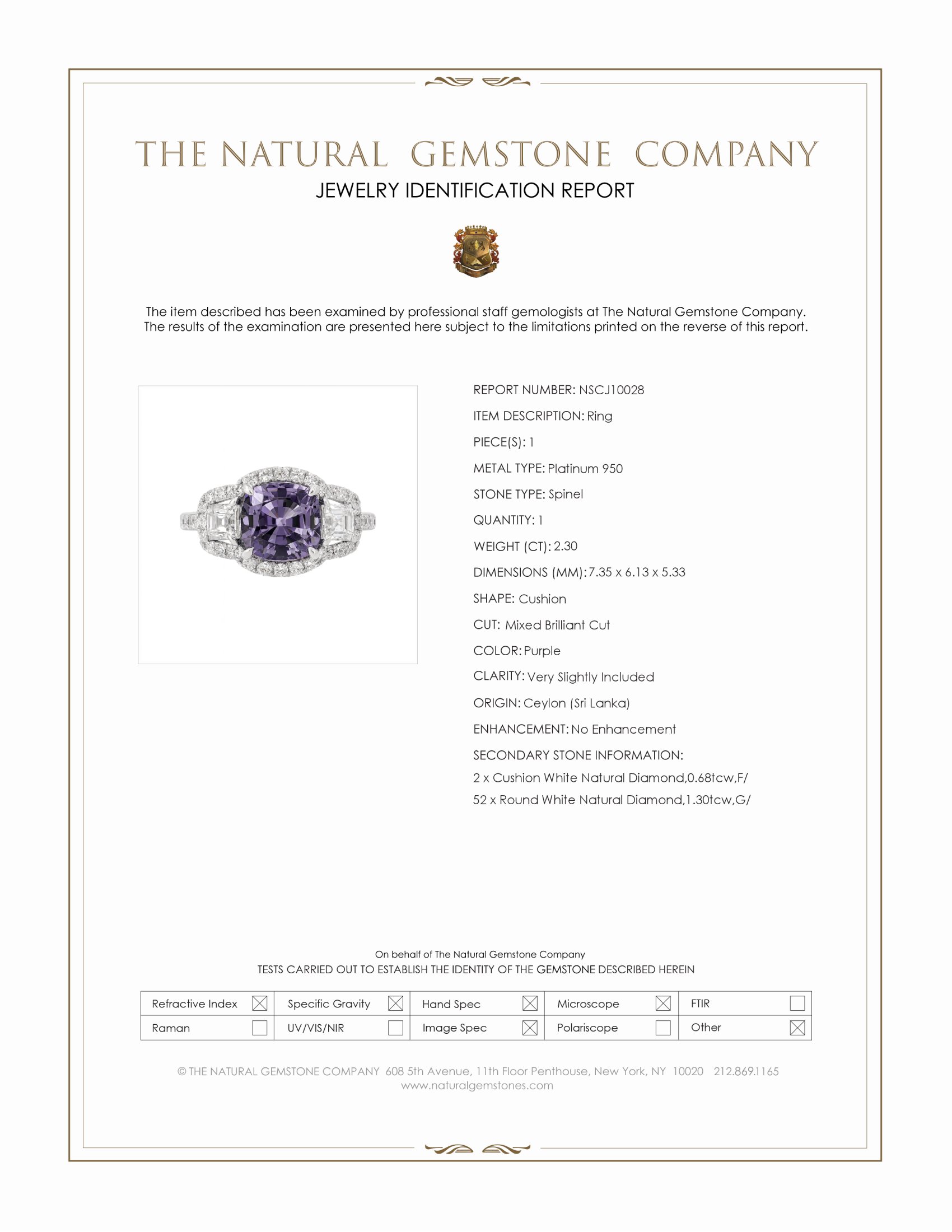2.30 Ct. Purple Spinel and Natural Diamond Pave Ring, Platinum 950