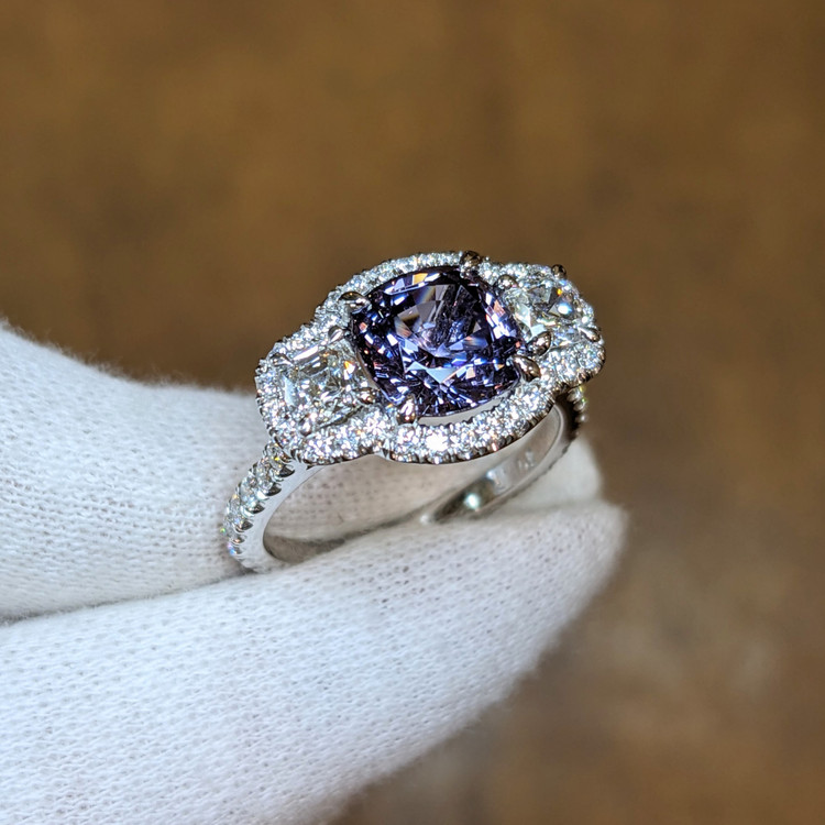 2.30 Ct. Spinel Natural Diamond Pave Ring, Platinum 950