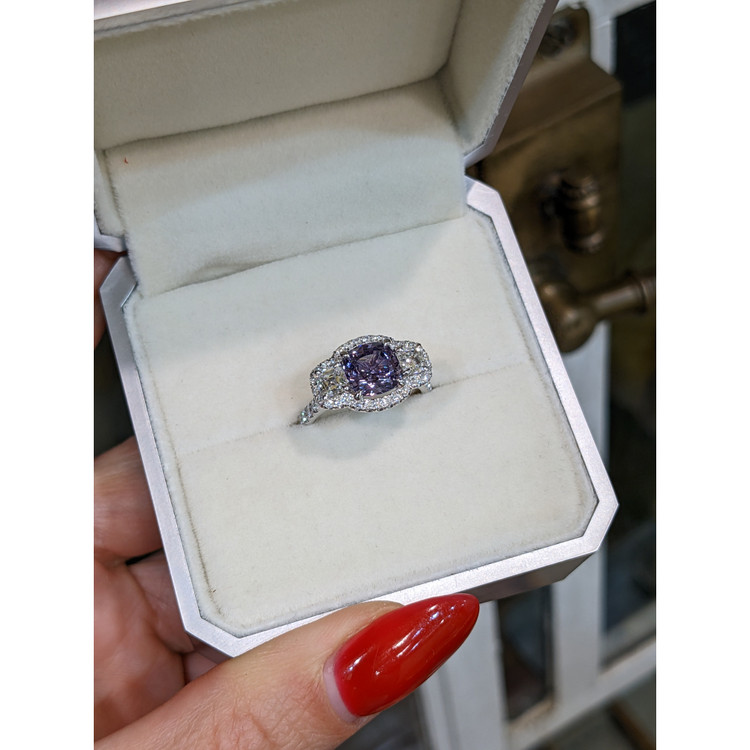 2.30 Ct. Spinel Natural Diamond Pave Ring, Platinum 950