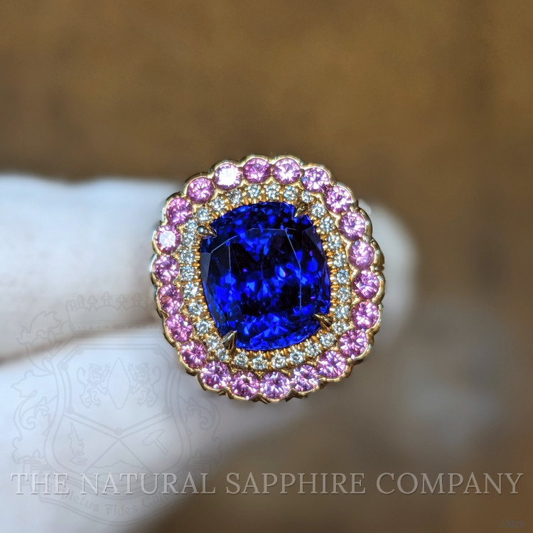 6.59 Ct. Tanzanite Sapphire Halo Ring, 18K Rose Gold