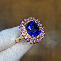 6.59 Ct. Tanzanite Sapphire Halo Ring, 18K Rose Gold Image