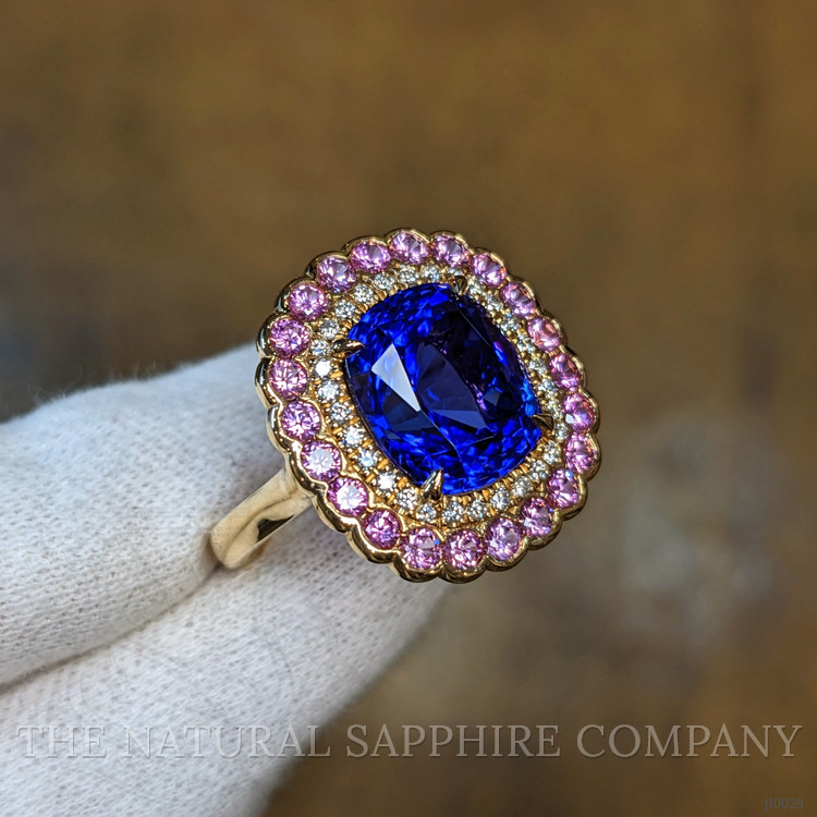6.59 Ct. Tanzanite Sapphire Halo Ring, 18K Rose Gold