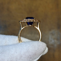 6.59 Ct. Tanzanite Sapphire Halo Ring, 18K Rose Gold Image