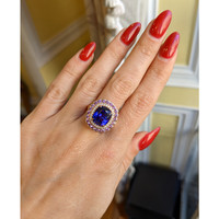6.59 Ct. Tanzanite Sapphire Halo Ring, 18K Rose Gold Life Style