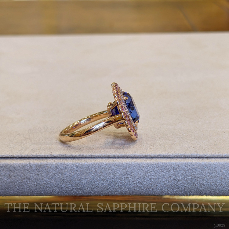 6.59 Ct. Tanzanite Sapphire Halo Ring, 18K Rose Gold