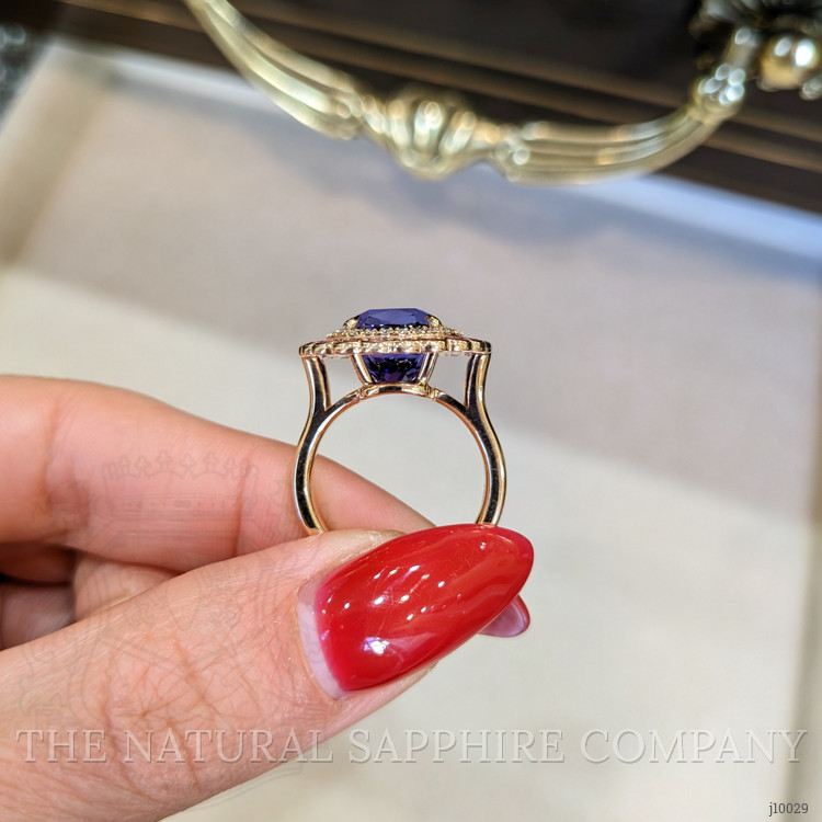 6.59 Ct. Tanzanite Sapphire Halo Ring, 18K Rose Gold