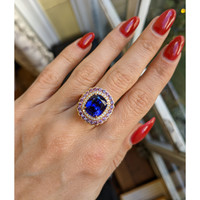 6.59 Ct. Tanzanite Sapphire Halo Ring, 18K Rose Gold Life Style
