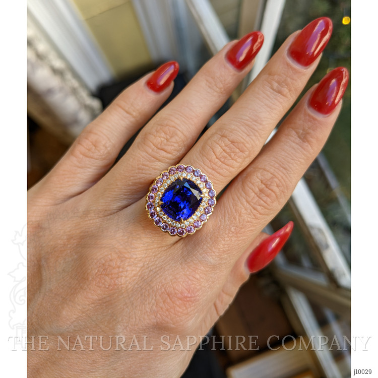 6.59 Ct. Tanzanite Sapphire Halo Ring, 18K Rose Gold