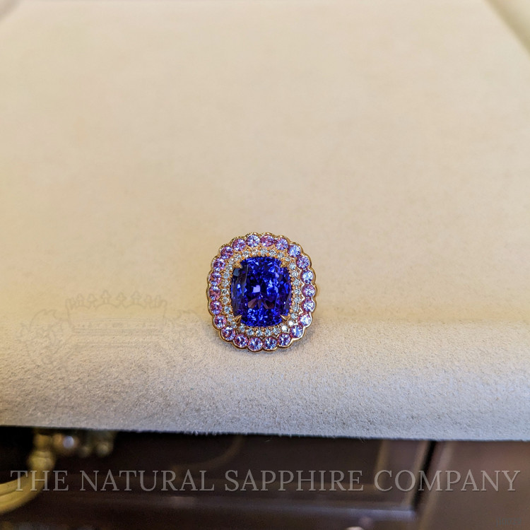6.59 Ct. Tanzanite Sapphire Halo Ring, 18K Rose Gold