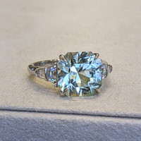 4.96 Ct. Beryl Natural Diamond Accent Stones Ring, Platinum 950 Image