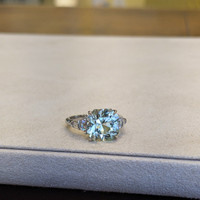 4.96 Ct. Beryl Natural Diamond Accent Stones Ring, Platinum 950 Life Style