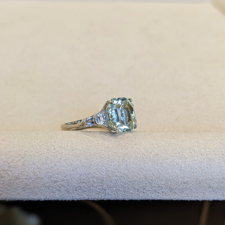4.96 Ct. Beryl Natural Diamond Accent Stones Ring, Platinum 950