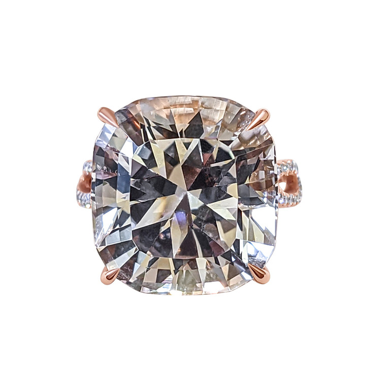 16.93 Ct. Morganite Natural Diamond Pave Ring, 14K Rose Gold