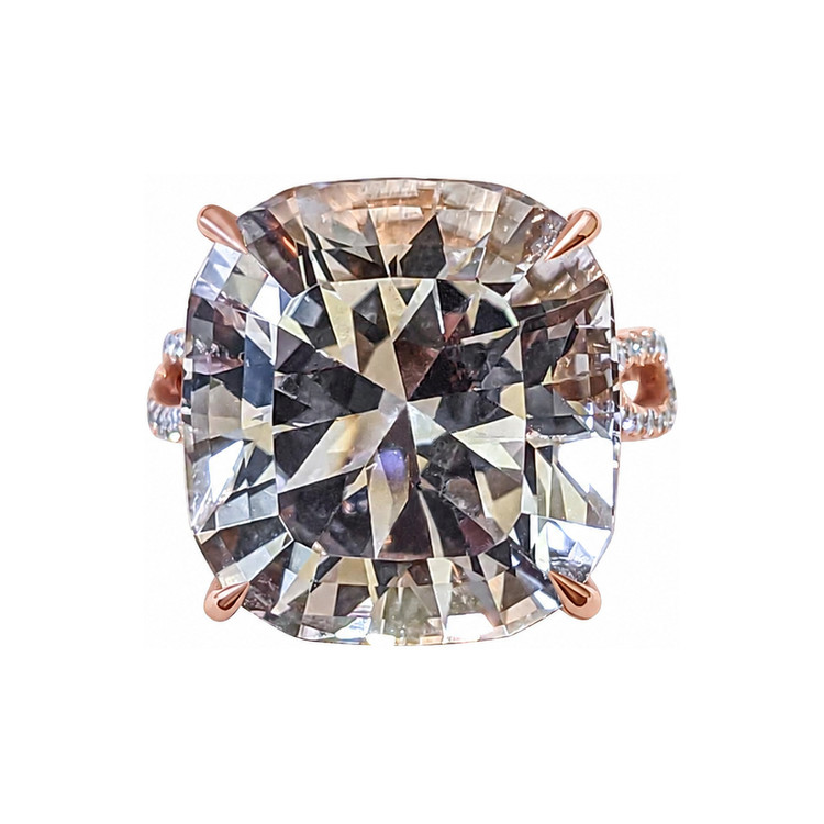 16.93 Ct. Peach Morganite and Natural Diamond Pave Ring, 14K Rose Gold