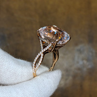 16.93 Ct. Morganite Natural Diamond Pave Ring, 14K Rose Gold Image