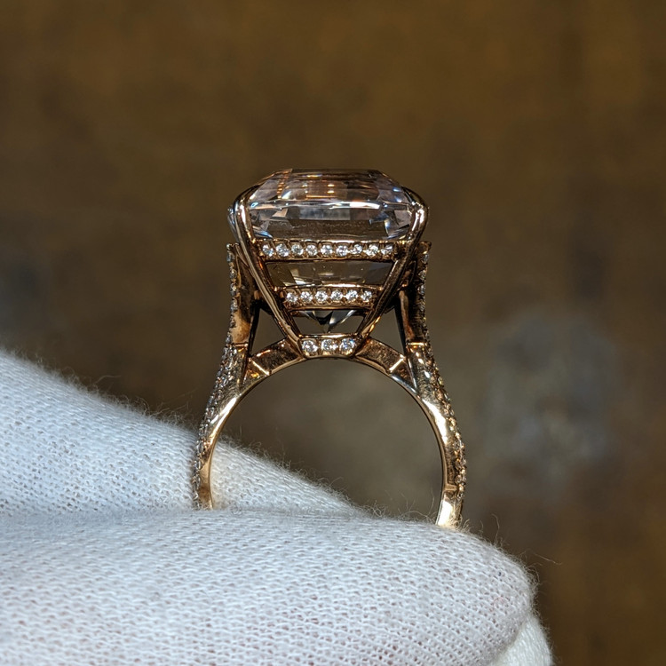16.93 Ct. Morganite Natural Diamond Pave Ring, 14K Rose Gold