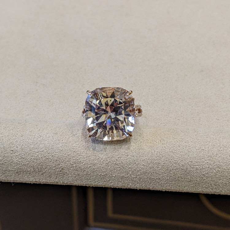 16.93 Ct. Morganite Natural Diamond Pave Ring, 14K Rose Gold