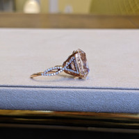 16.93 Ct. Morganite Natural Diamond Pave Ring, 14K Rose Gold Life Style