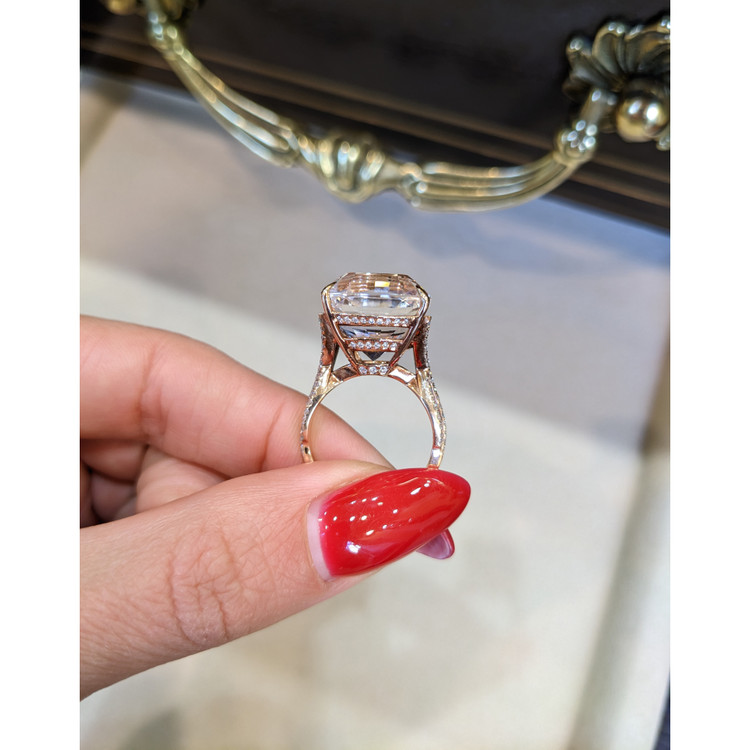 16.93 Ct. Morganite Natural Diamond Pave Ring, 14K Rose Gold