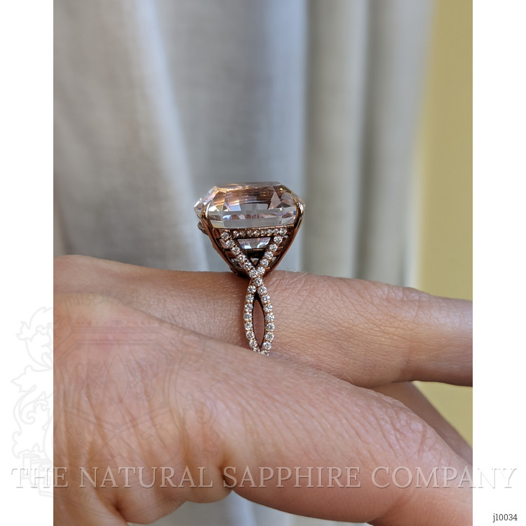 16.93 Ct. Morganite Natural Diamond Pave Ring, 14K Rose Gold