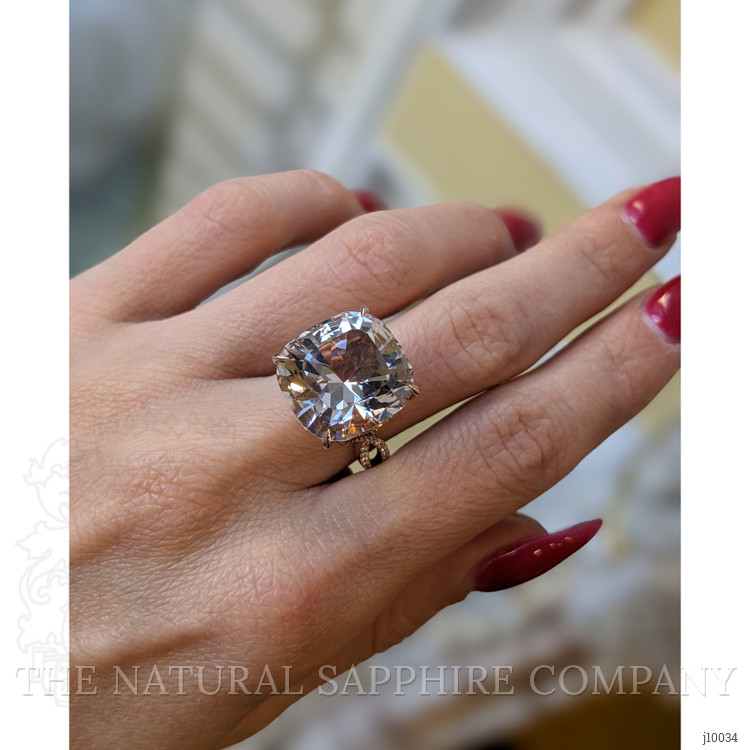 16.93 Ct. Morganite Natural Diamond Pave Ring, 14K Rose Gold