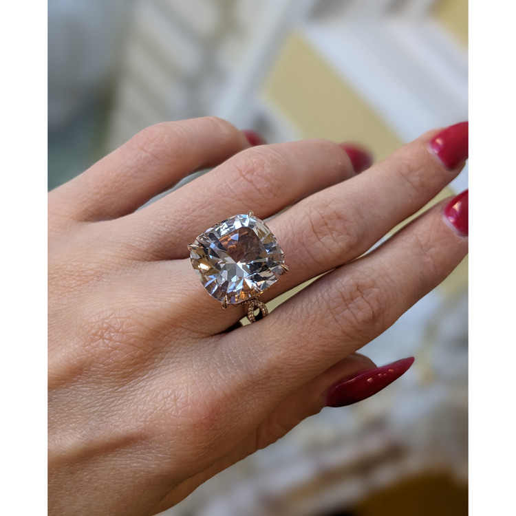 16.93 Ct. Morganite Natural Diamond Pave Ring, 14K Rose Gold