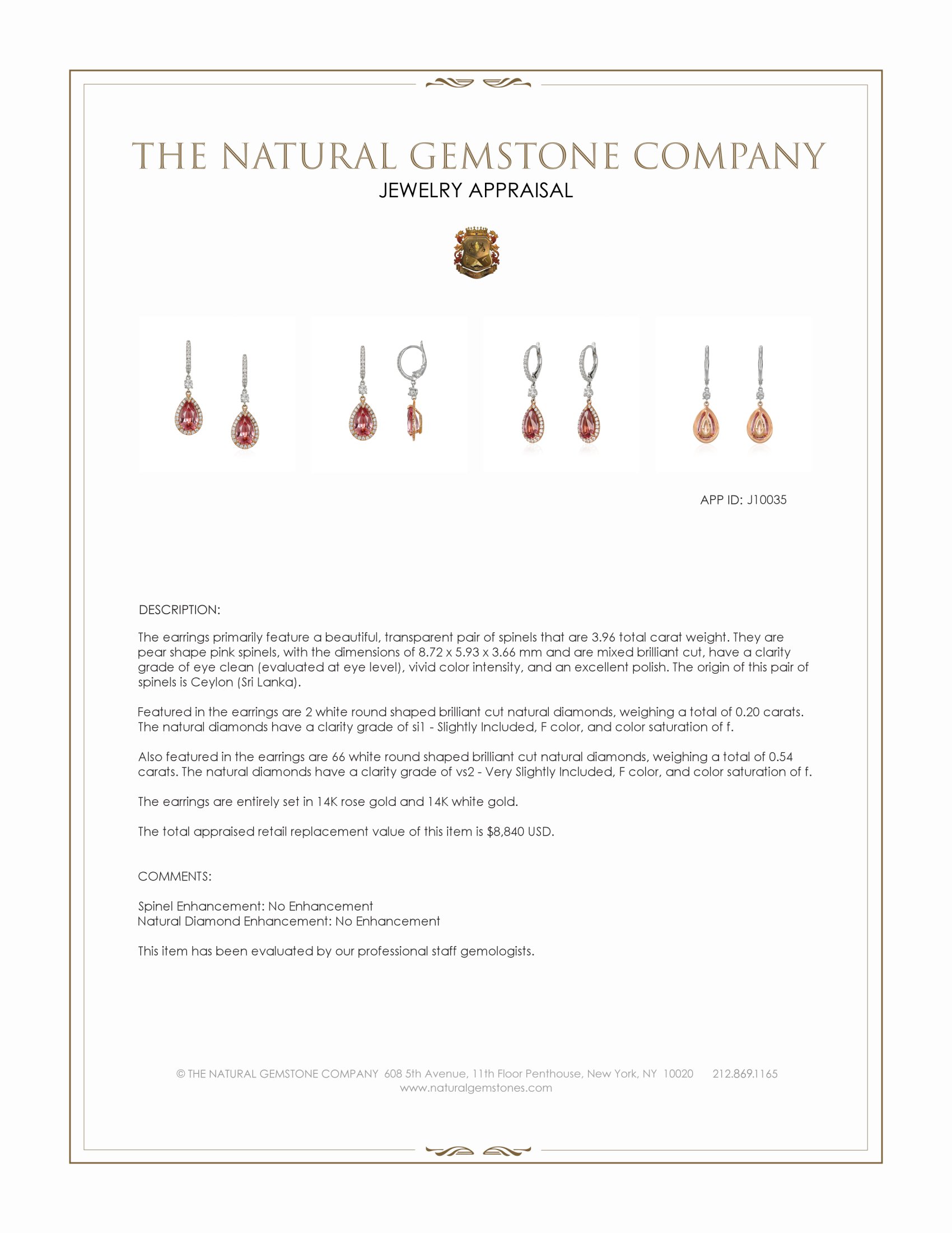 3.96 Ct.Tw. Pink Spinel and Natural Diamond Halo Earrings, 14K Rose & White