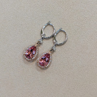 3.96 Ct.Tw. Spinel Natural Diamond Halo Earrings, 14K Rose & White Life Style