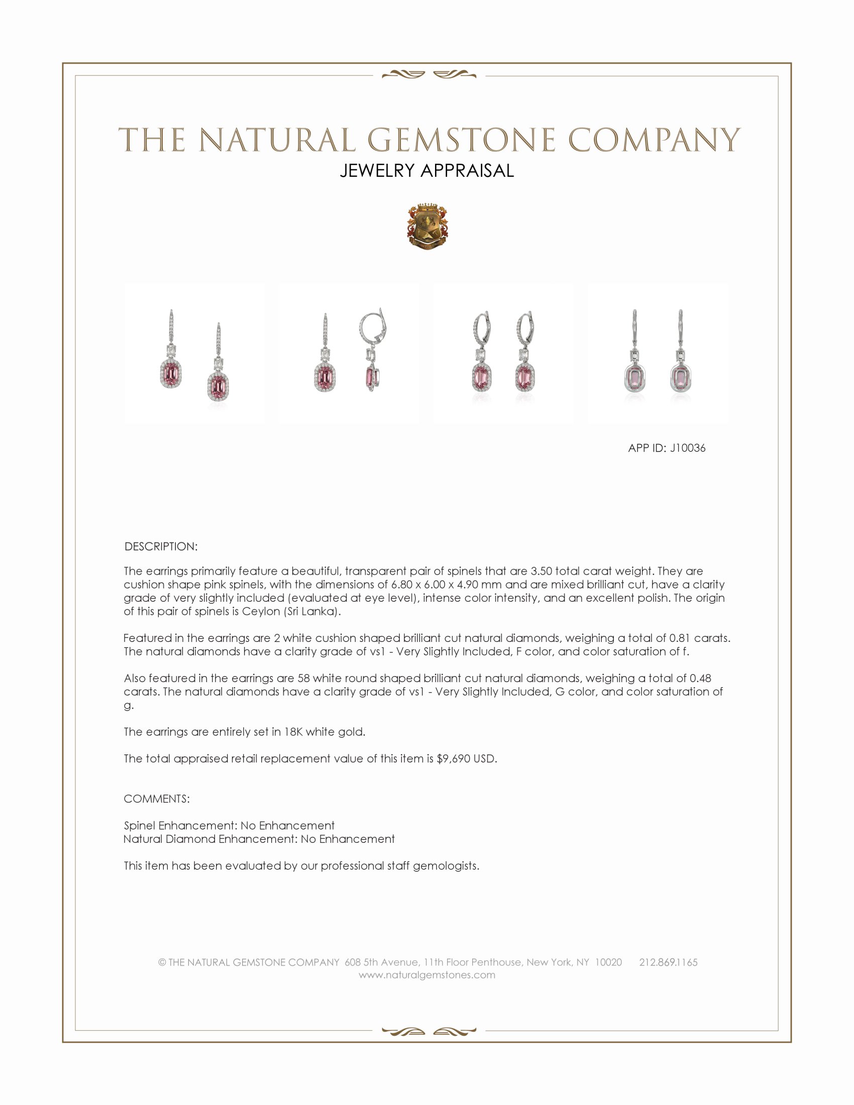 3.50 Ct.Tw. Pink Spinel and Natural Diamond Pave Earrings, 18K White Gold