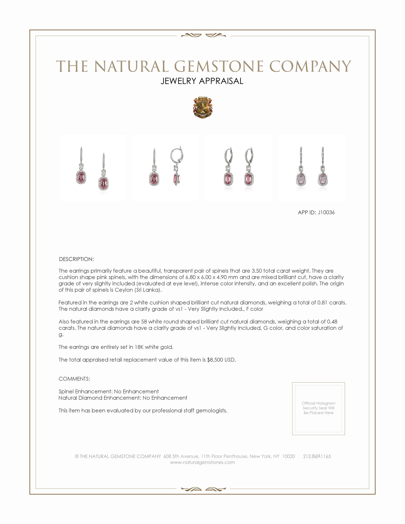 3.50 Ct.Tw. Spinel Natural Diamond Pave Earrings, 18K White Gold