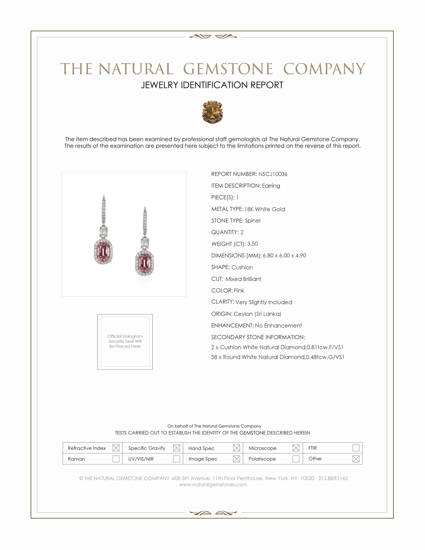 3.50 Ct.Tw. Spinel Natural Diamond Pave Earrings, 18K White Gold