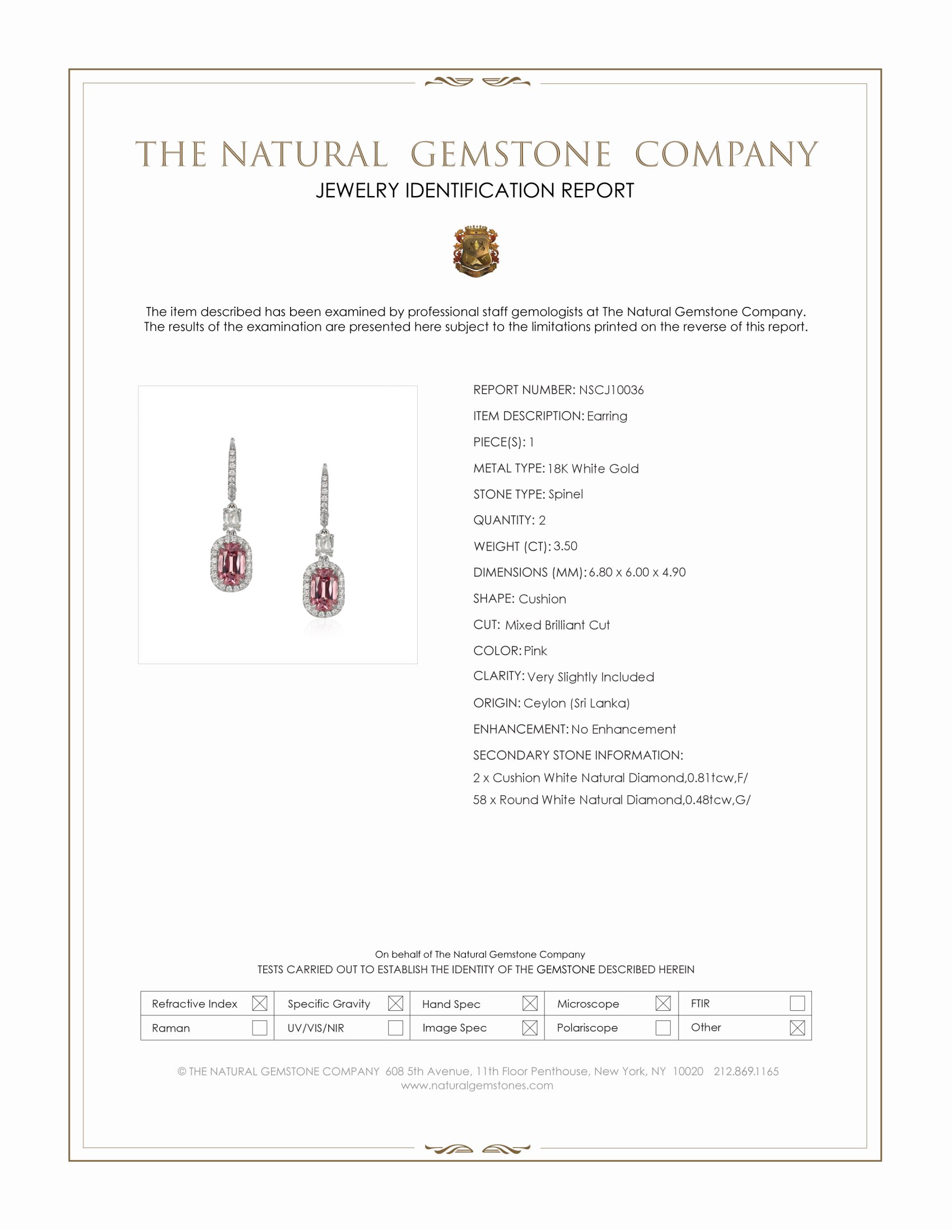 3.50 Ct.Tw. Pink Spinel and Natural Diamond Pave Earrings, 18K White Gold