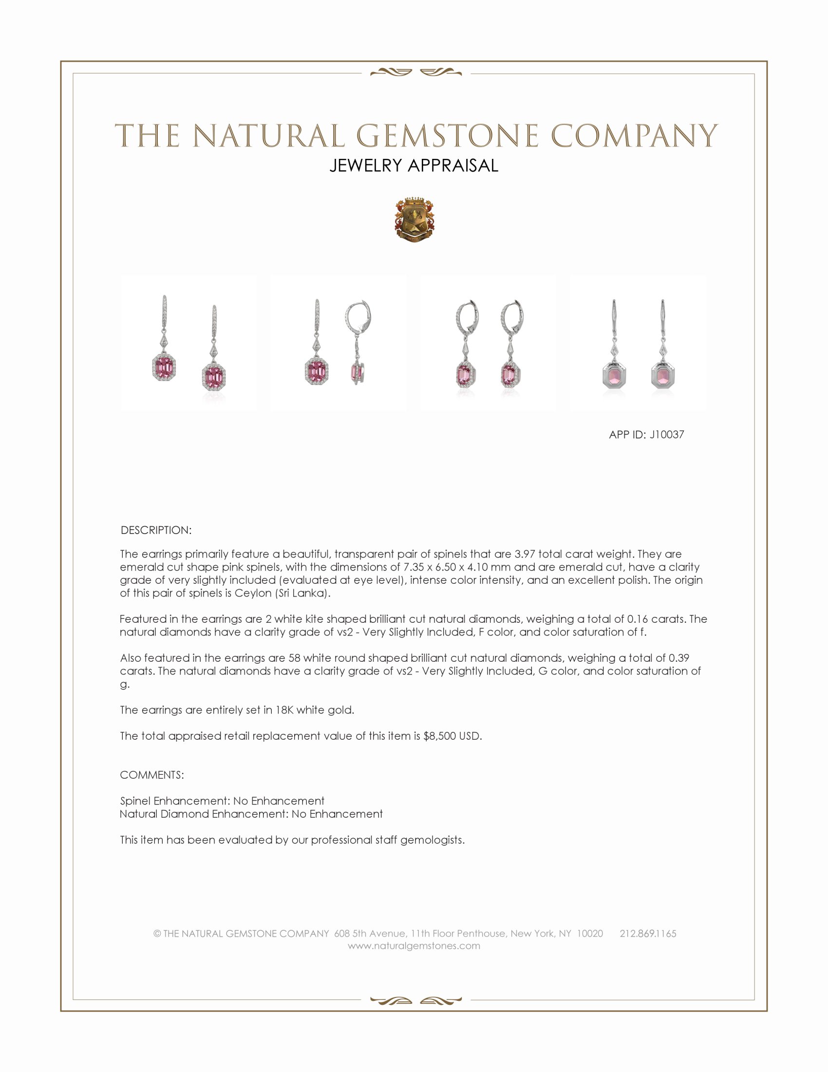 3.97 Ct.Tw. Pink Spinel and Natural Diamond Pave Earrings, 18K White Gold