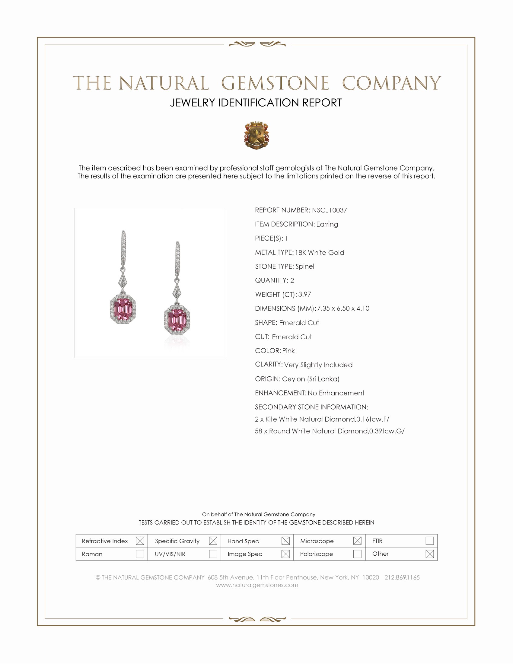 3.97 Ct.Tw. Pink Spinel and Natural Diamond Pave Earrings, 18K White Gold