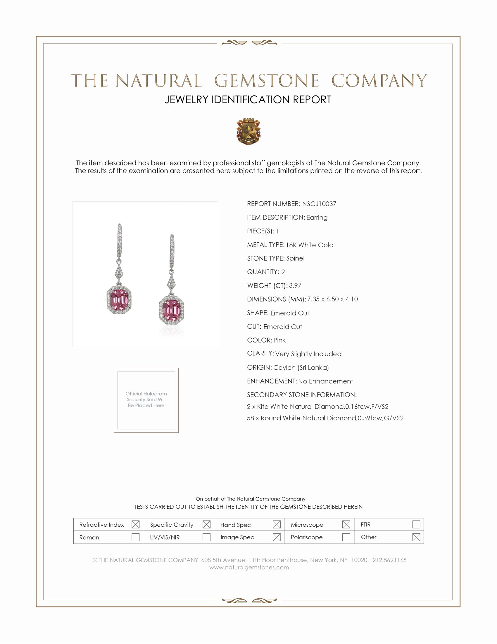 3.97 Ct.Tw. Spinel Natural Diamond Pave Earrings, 18K White Gold