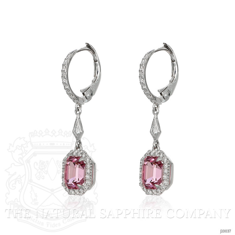 3.97 Ct.Tw. Spinel Natural Diamond Pave Earrings, 18K White Gold