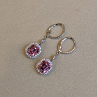 3.97 Ct.Tw. Spinel Natural Diamond Pave Earrings, 18K White Gold Life Style