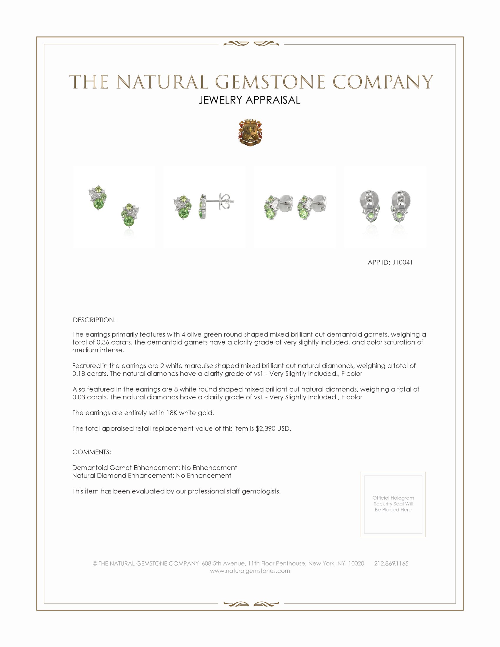 1.02 Ct.Tw. Demantoid Garnet Natural Diamond Studs Earrings, 18K White Gold