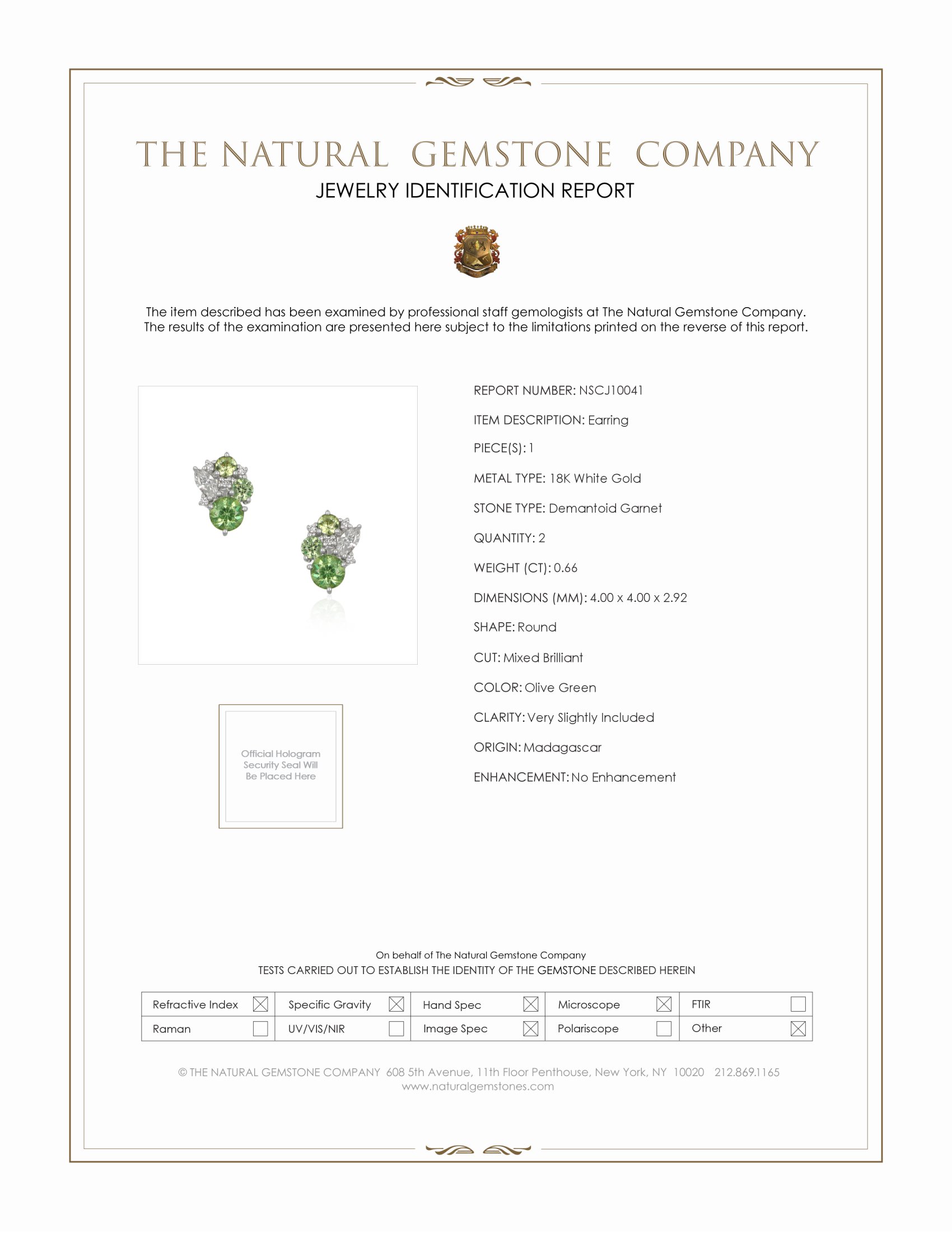 1.02 Ct.Tw. Demantoid Garnet Natural Diamond Studs Earrings, 18K White Gold