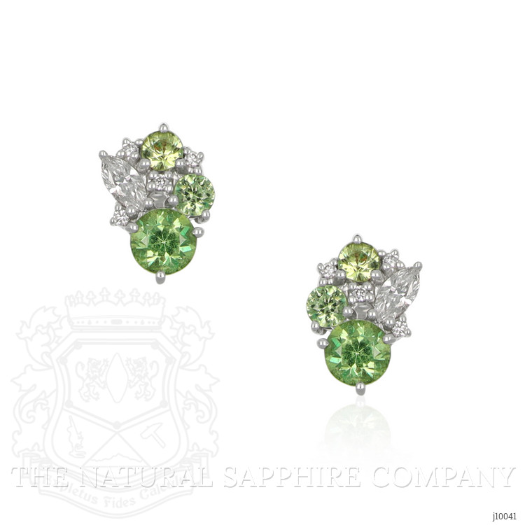 1.02 Ct.Tw. Demantoid Garnet Natural Diamond Studs Earrings, 18K White Gold