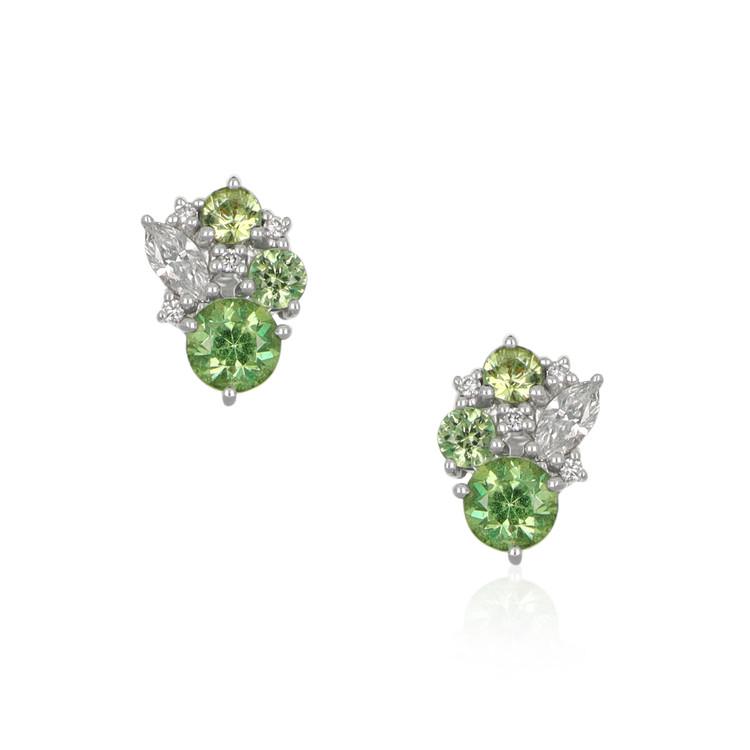 1.02 Ct.Tw. Demantoid Garnet Natural Diamond Studs Earrings, 18K White Gold