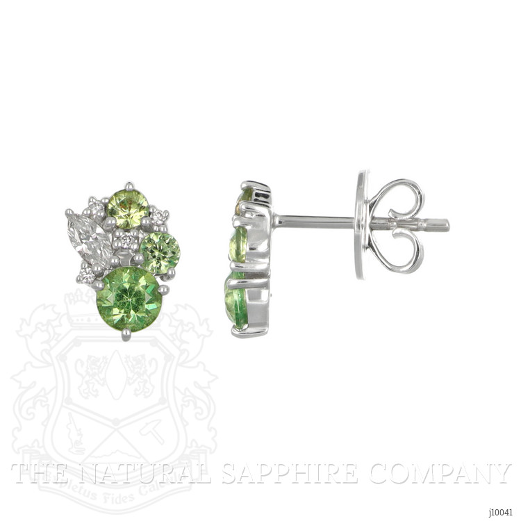 1.02 Ct.Tw. Demantoid Garnet Natural Diamond Studs Earrings, 18K White Gold