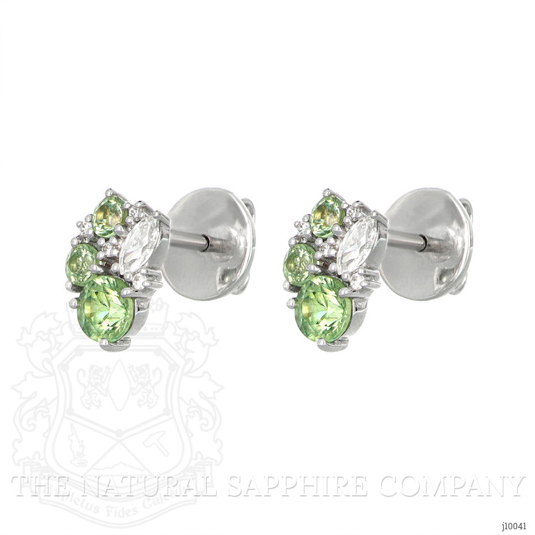 1.02 Ct.Tw. Demantoid Garnet Natural Diamond Studs Earrings, 18K White Gold